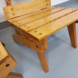 Pair of Vintage Brutalist Slatted Wood Lounge Chairs