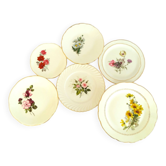 Six Mismatched 1950s Floral Transferware Plates. Shabby Chic Roses. Vintage China.