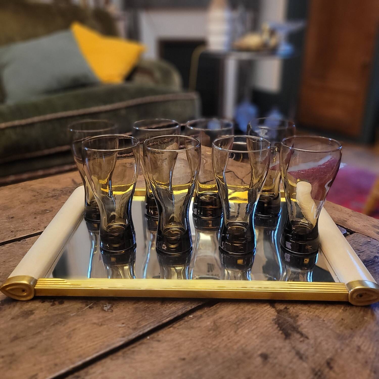 Set of 8 long drink glasses in smoked glass from the 70s – 25 cl