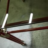 Postmodern Italian design coffee table in smoked glass with red steel structure