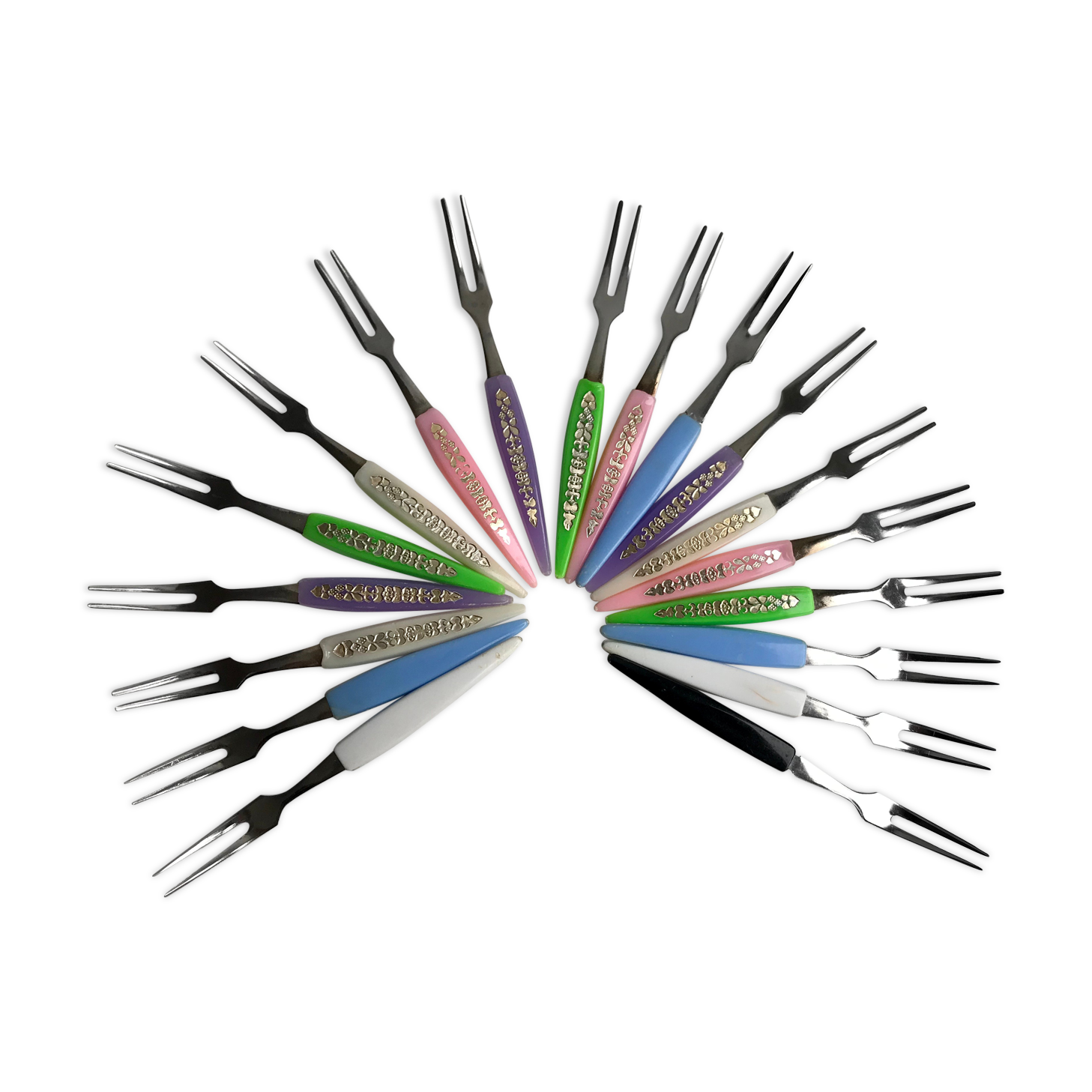 Set of 18 mini forks fruit aperitif 70s