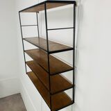 60s wall-mounted string shelf, wood and metal