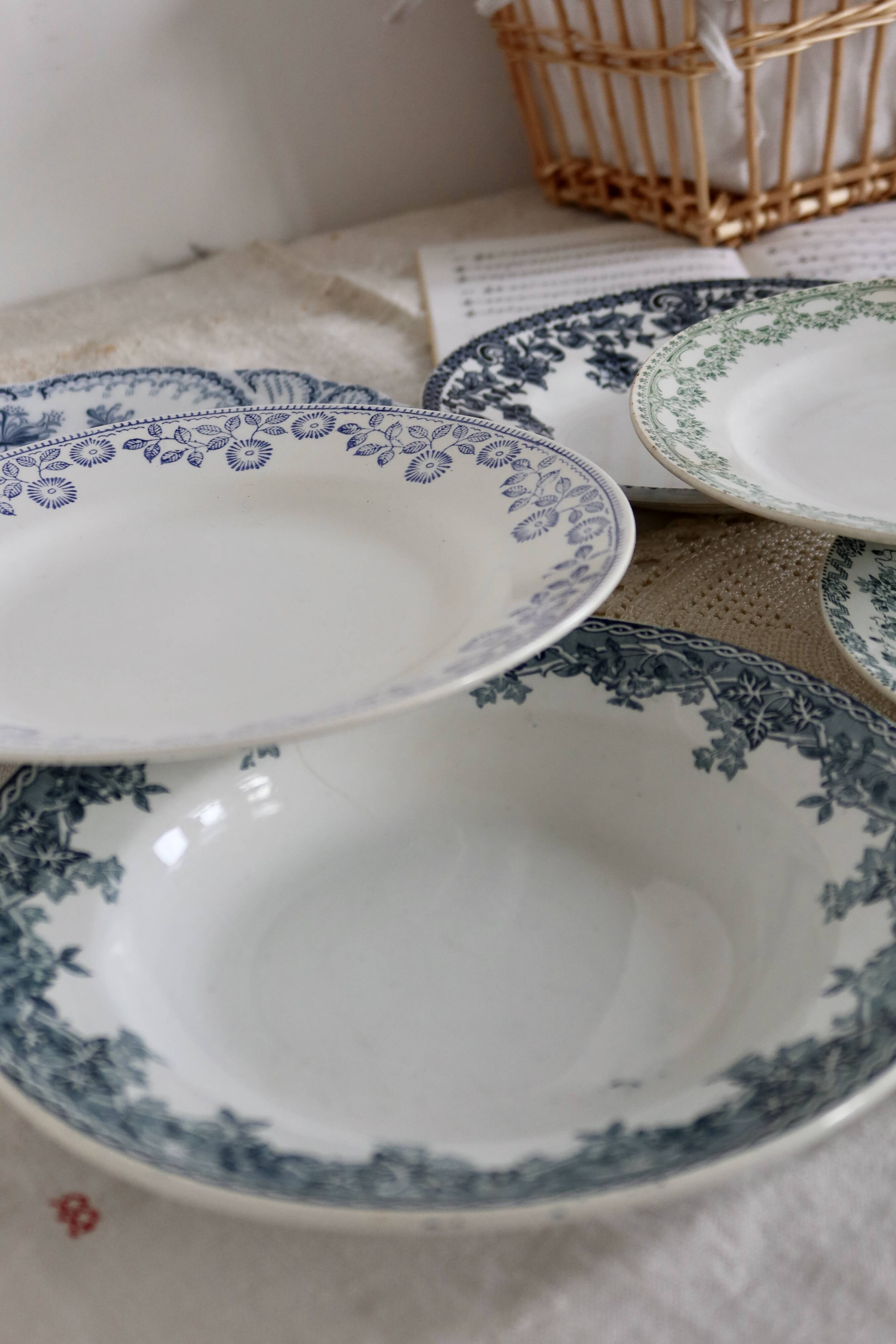 6 mismatched vintage iron earthenware plates