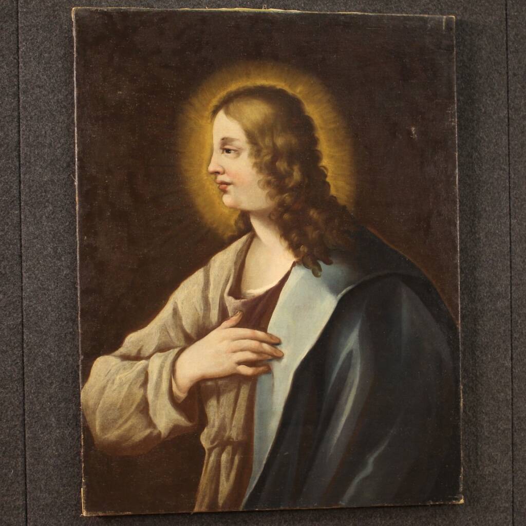 Peinture italienne antique d'un saint du XVIIIe siècle