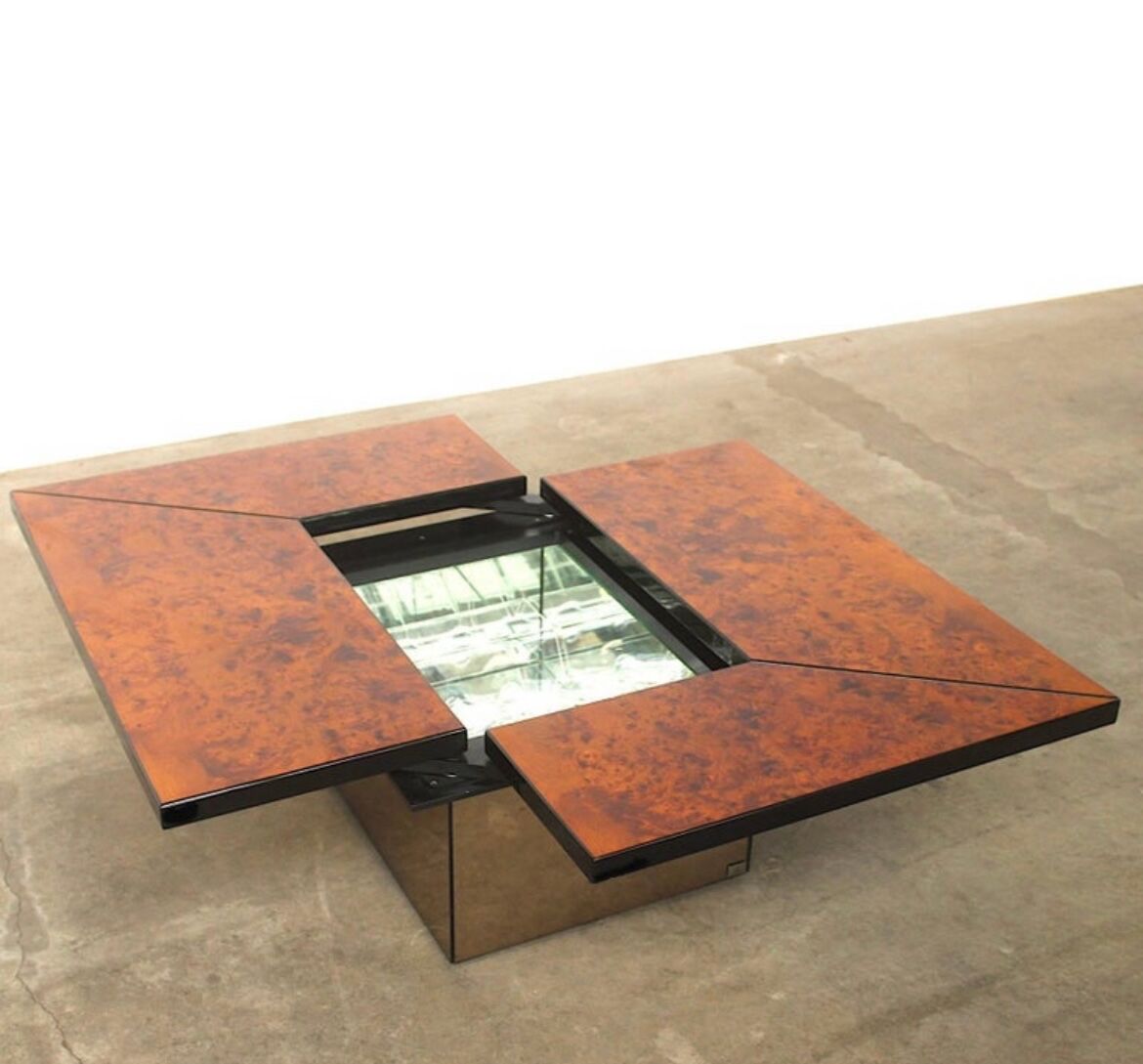 Paul michel burl wood multi functional coffee table and dry bar