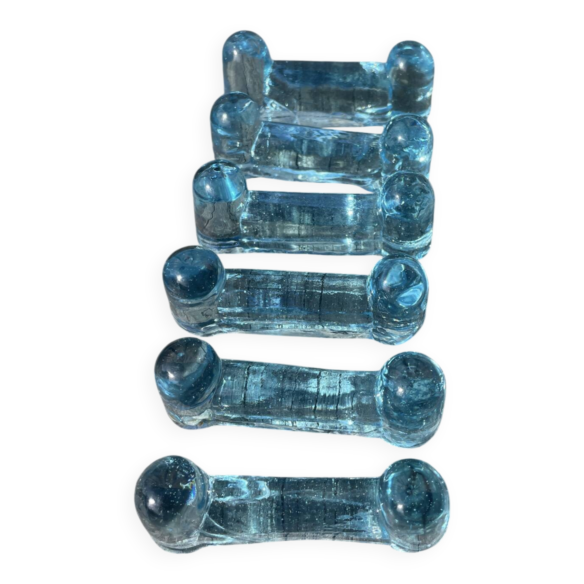 6 porte-couteaux bleus verrerie de Biot