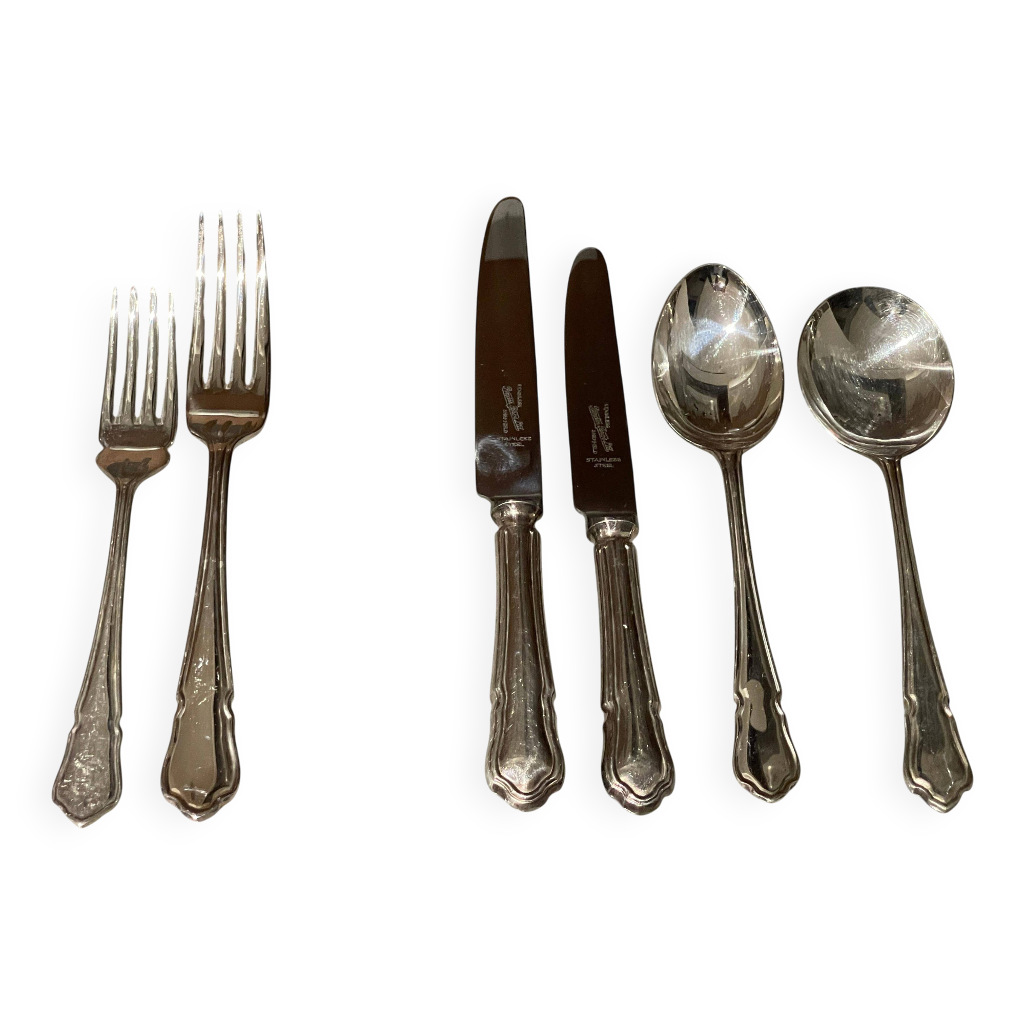 Table Knife Fork Silver Plated Set of Cutlery 37 England Antique Art Deco