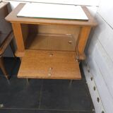Paire de tables de chevet vintage en chêne et miroir