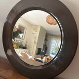 Vintage round mirror from the 70s, smoked brown plastic