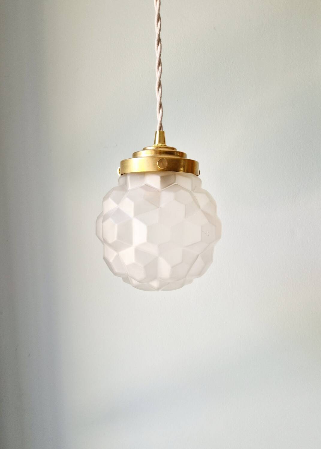 Art Deco pendant/portable lamp in frosted glass, 1920s