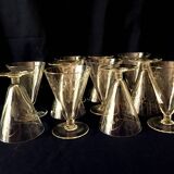 Set of 10 engraved glass water glasses from the 1930s 1940s tabletop art