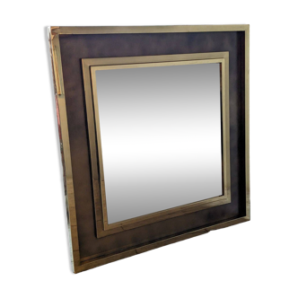 Large Belgo Chrome Design mirror from the 70s in gold metal and smoked glass