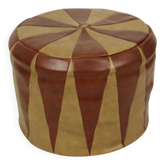 Pouf vintage motif étoile skaï simili cuir style marocain 1960