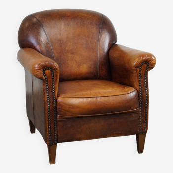 Magnifique fauteuil en cuir de mouton avec coussin fixe et couleurs époustouflantes