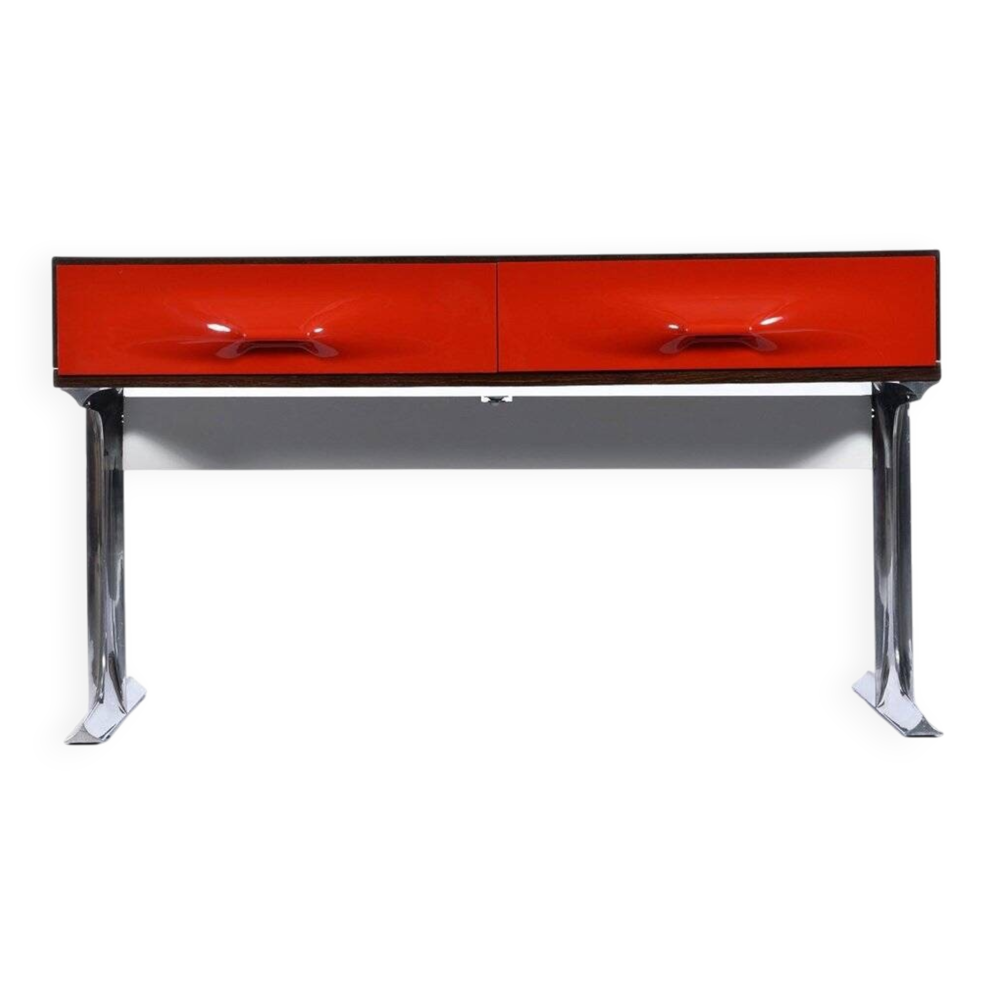 Console stéréo TV DF-2000 en palissandre, chrome et plastique rouge par Raymond Loewy.