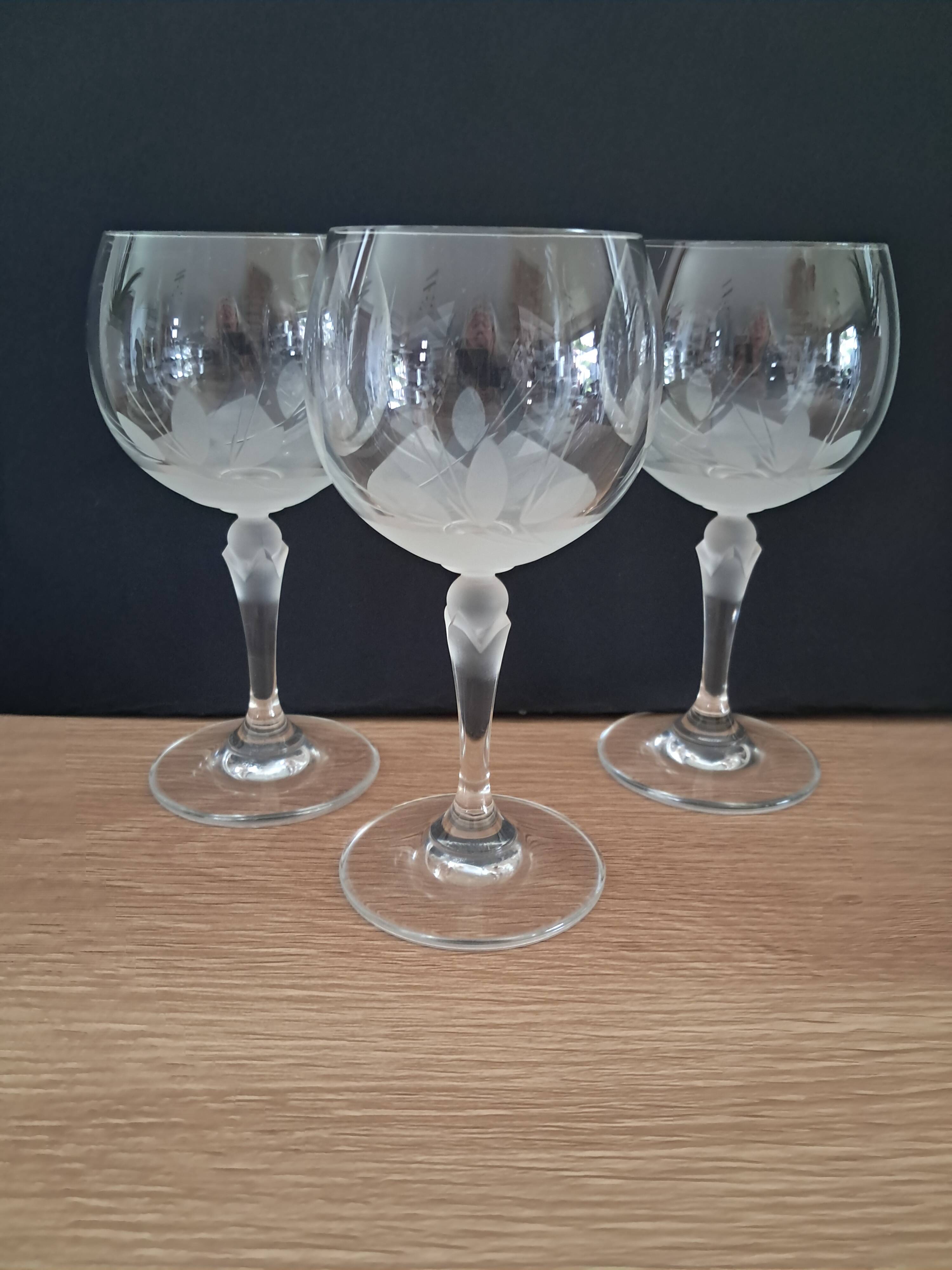 3 balloon wine glasses in Bohemian crystal