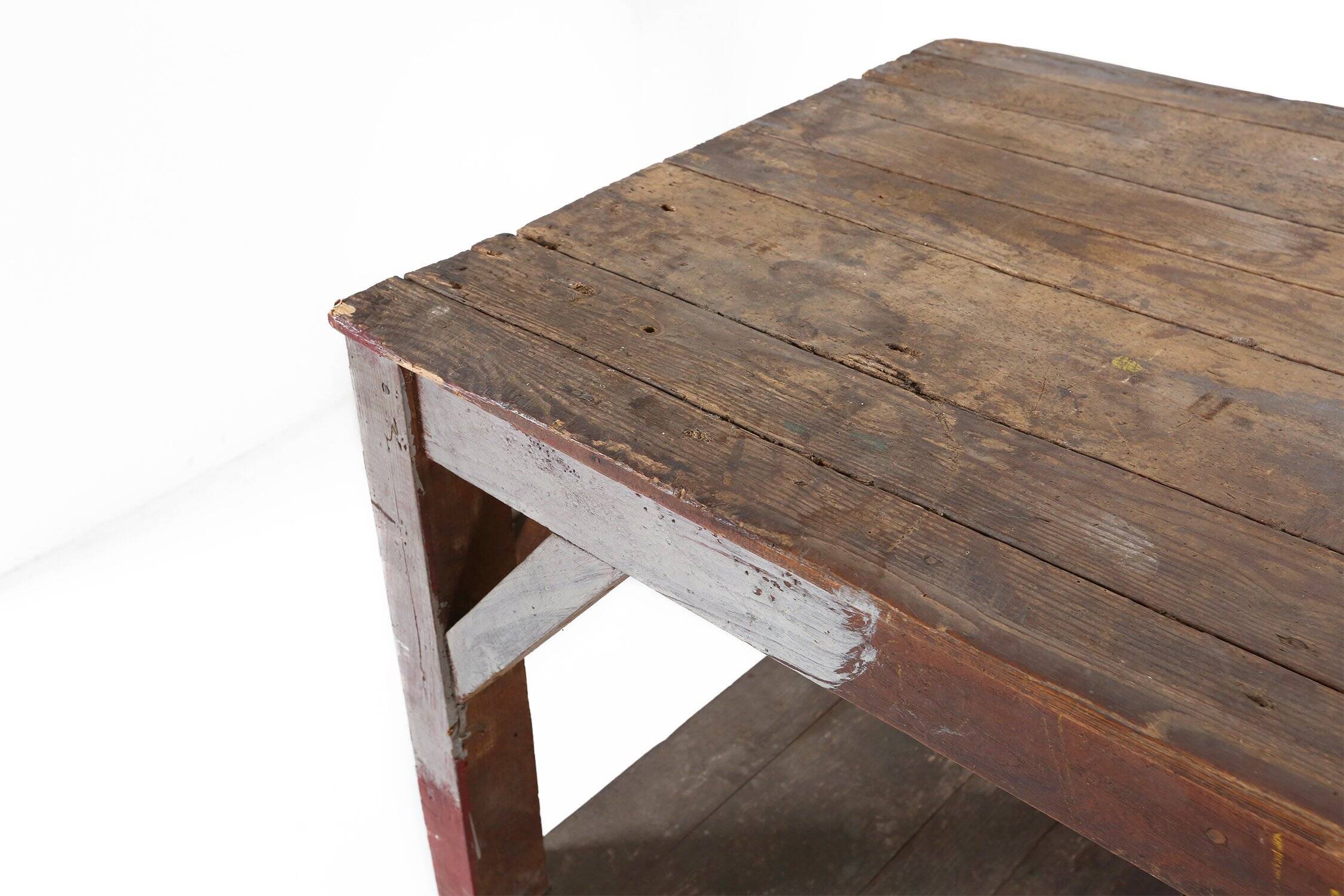 Table console industrielle française en bois, années 1920