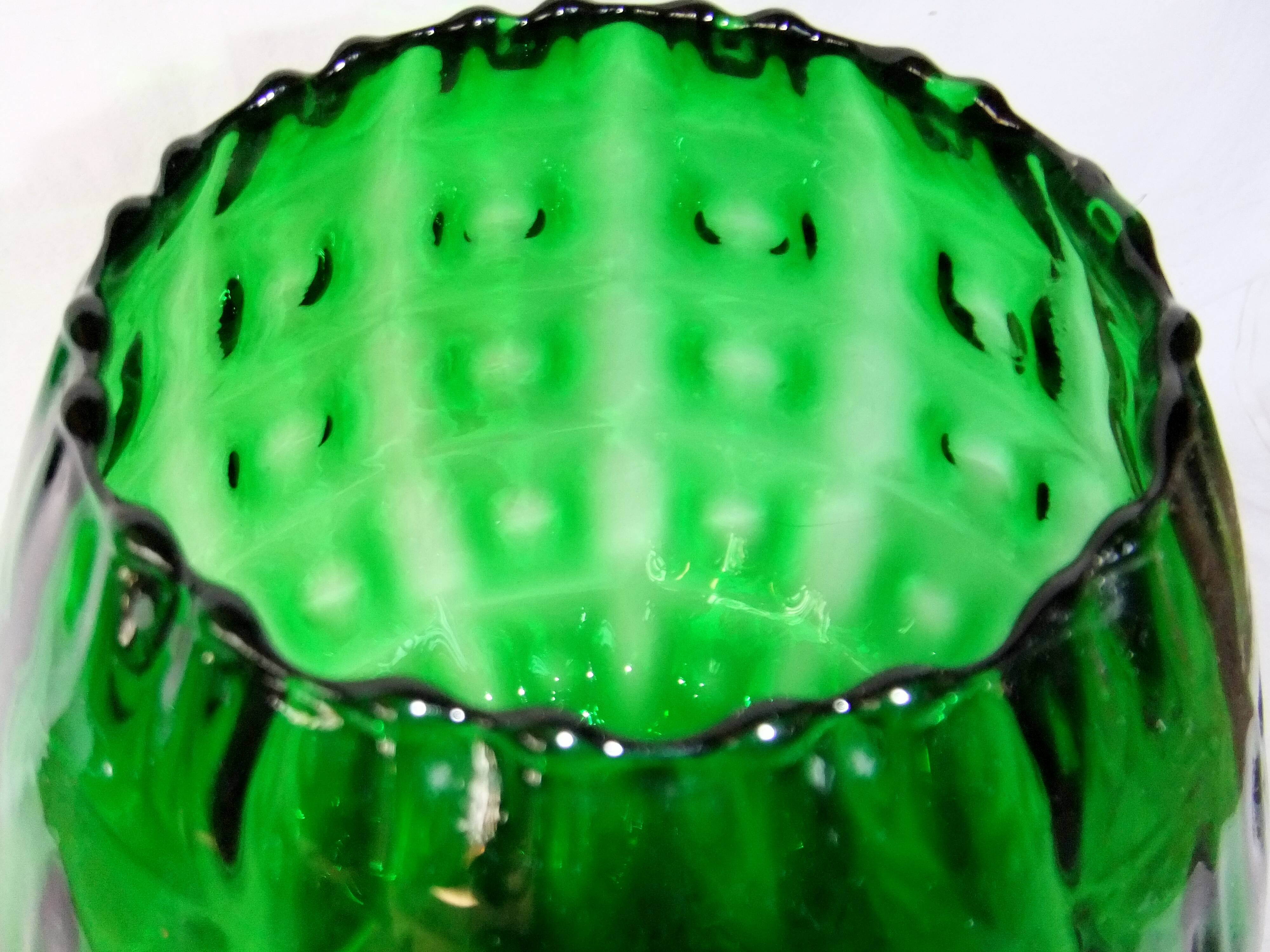 Vase Chalice glass Empoli green centerpiece on foot 38 cm cut collection