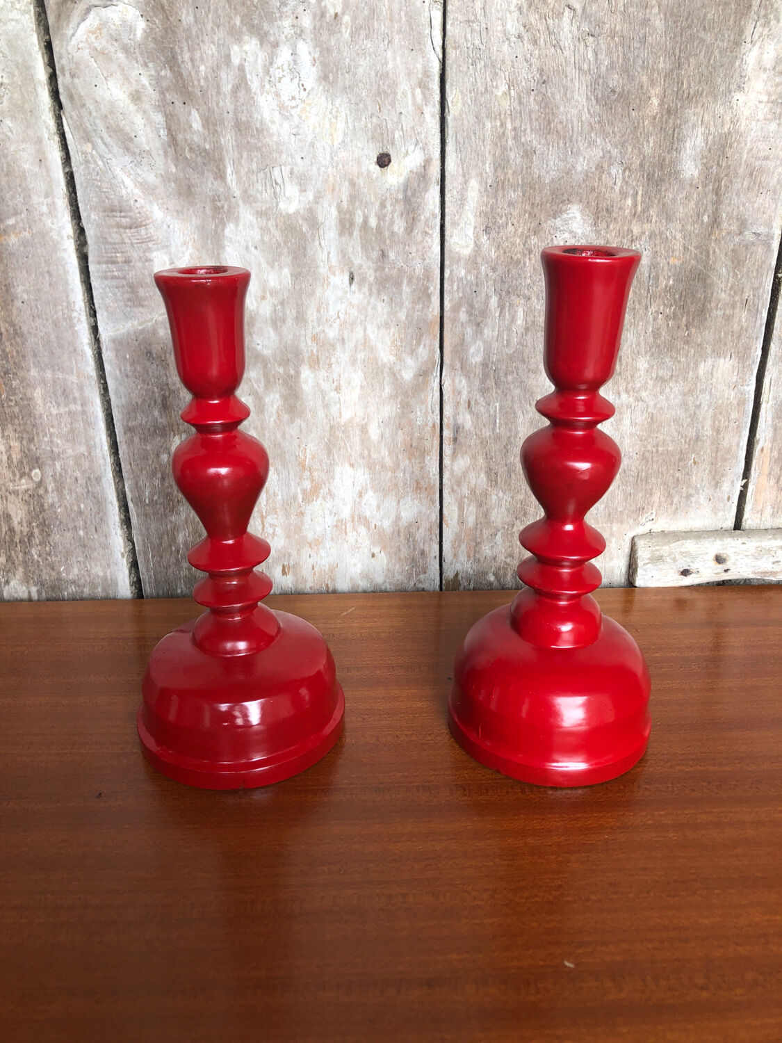 Old candle holders le bon marché turned wood