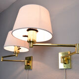 Two Mid-Century Modern Swing Arm Brass Sconces by George W Hansen for Metalarte