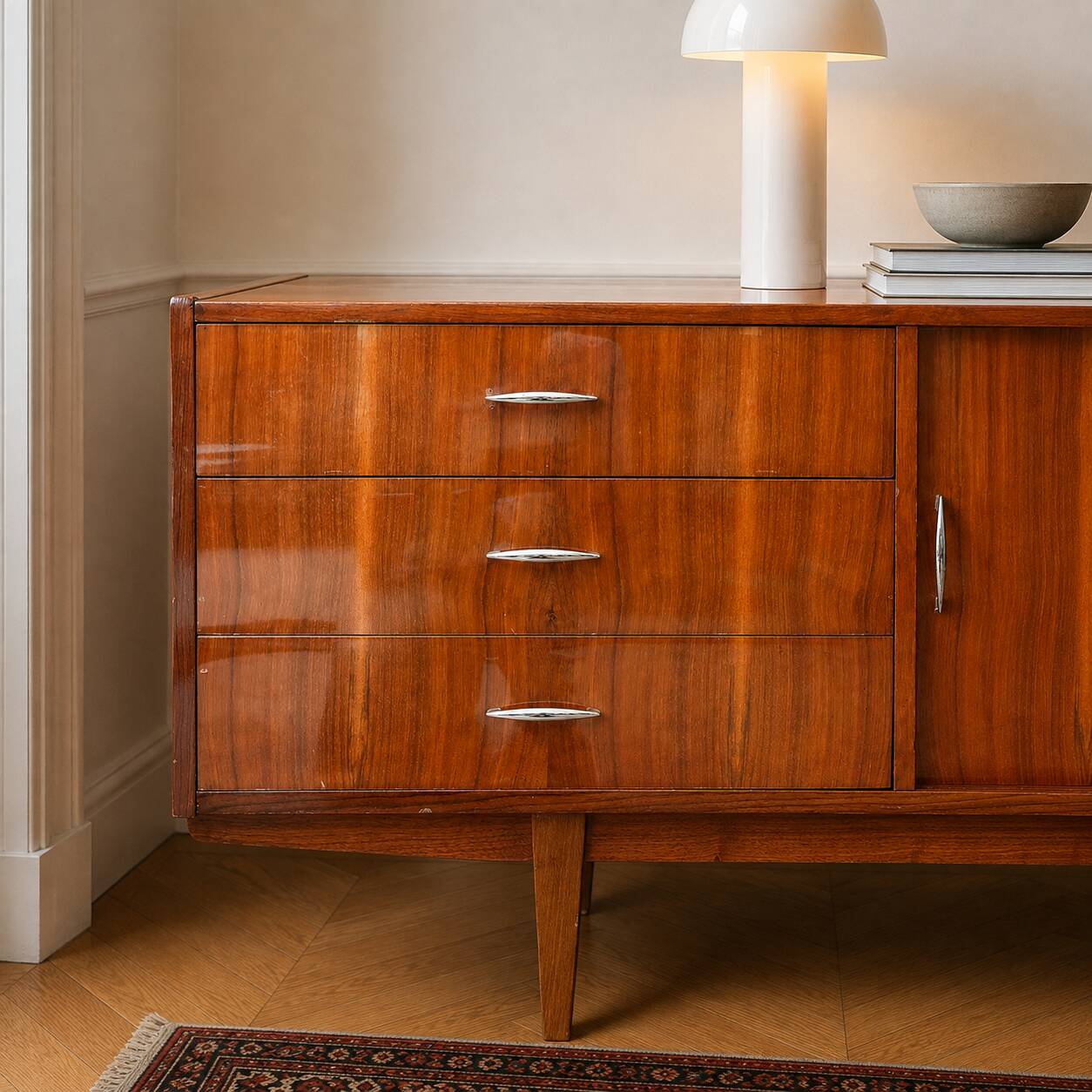 Enfilade Violetta polonaise en acajou, années 60-70