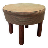 Vintage Pouf/Stool With Ribbed Fabric, 1970s