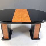 Vintage extendable burl wood and lacquer dining table, 1980s