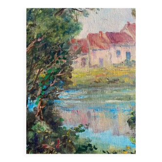 HST painting: "Landscape at the river" signed P. Foreet ec. from the 20th century