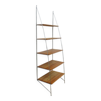 Scandinavian shelf in chromed metal and pine 80s