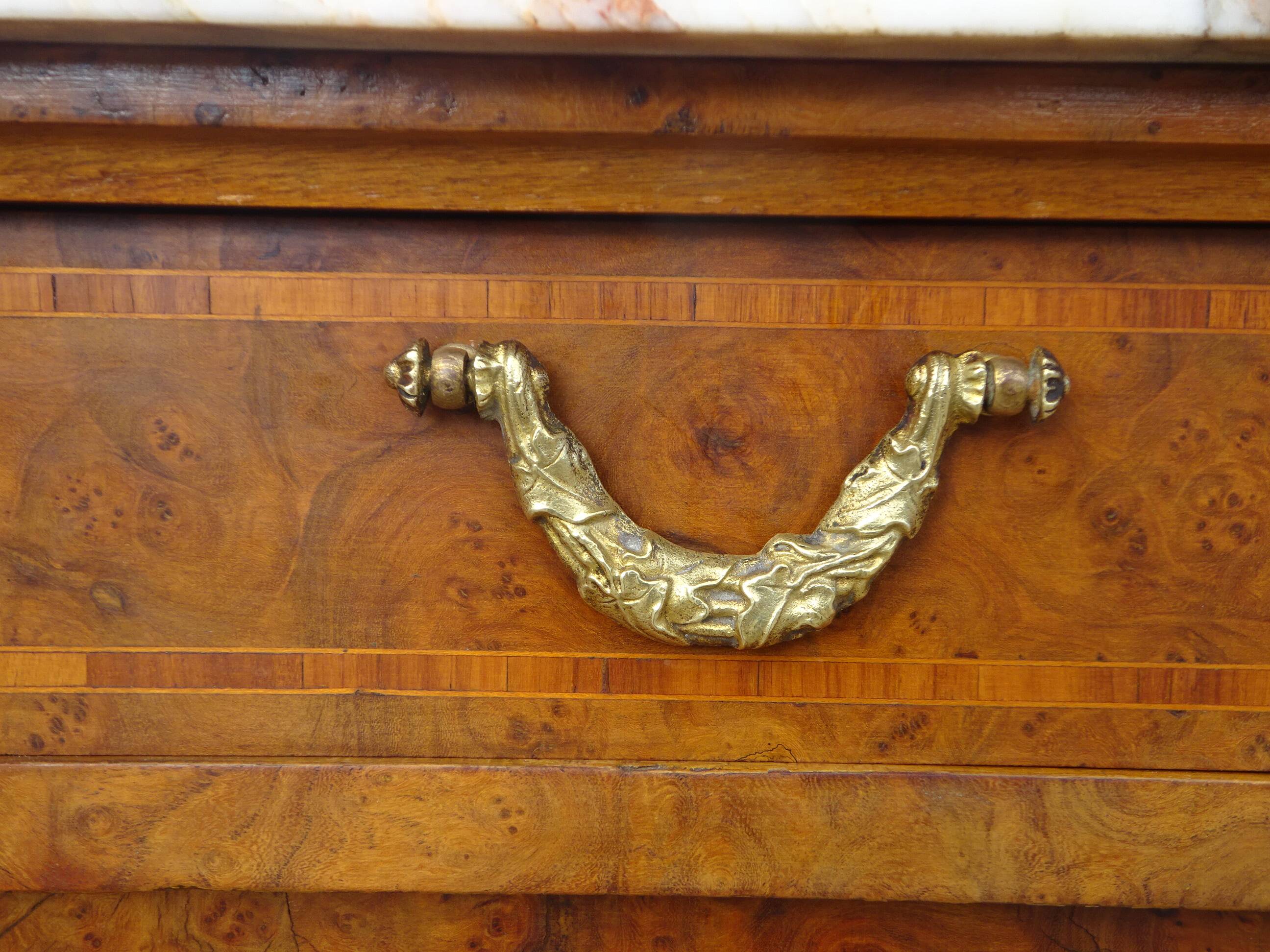 Louis XVI buffet with mirror, marble, and bronze fittings.