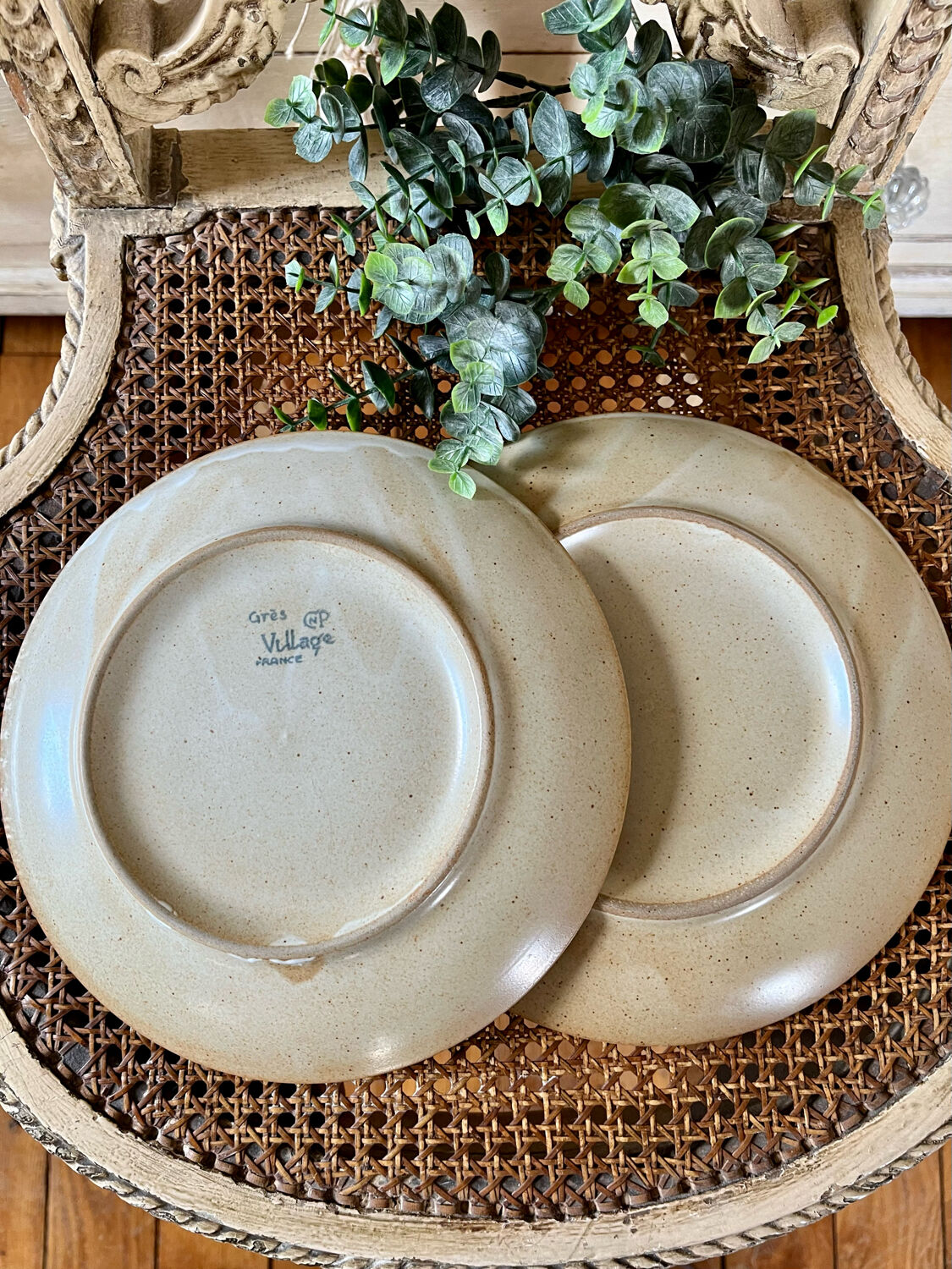 Set of four vintage stoneware plates