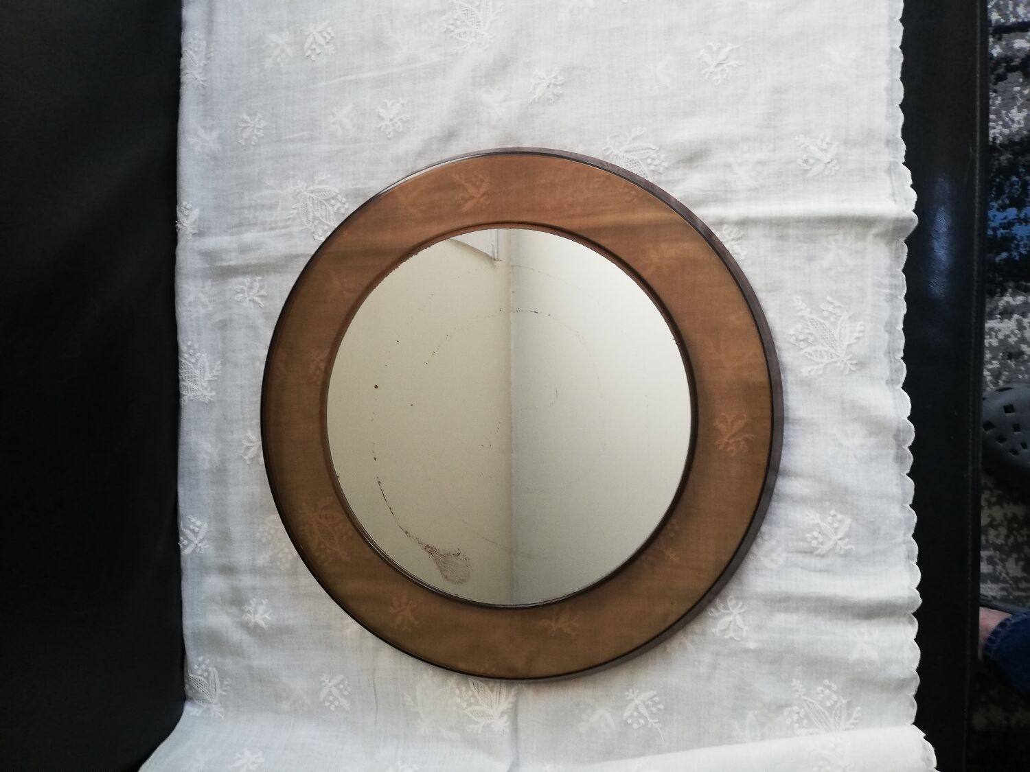 Smoked plastic round mirror 70s