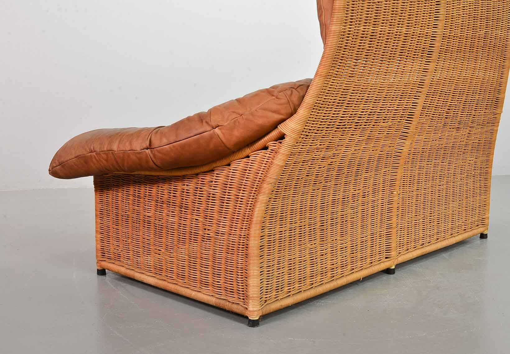 Gerard van de Berg Cognac Patchwork Leather 2-Seat Rockstyle Cane Sofa 70s