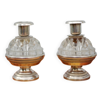 Paire de bougeoir vase pique-fleurs métal argenté vintage, bougeoir métal argenté, décoration table