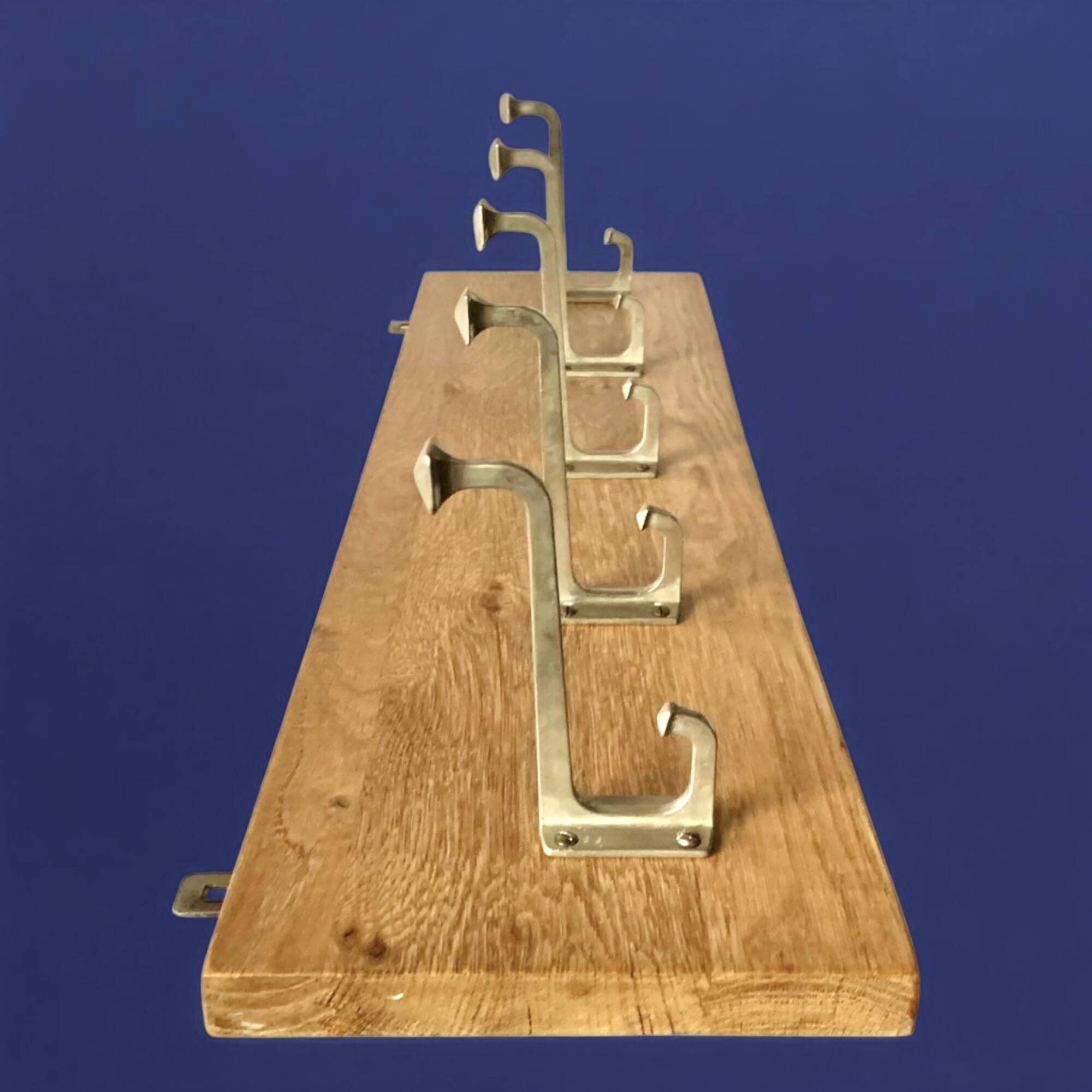 Vintage solid wood wall coat rack - 5 chrome-plated cast aluminum hooks