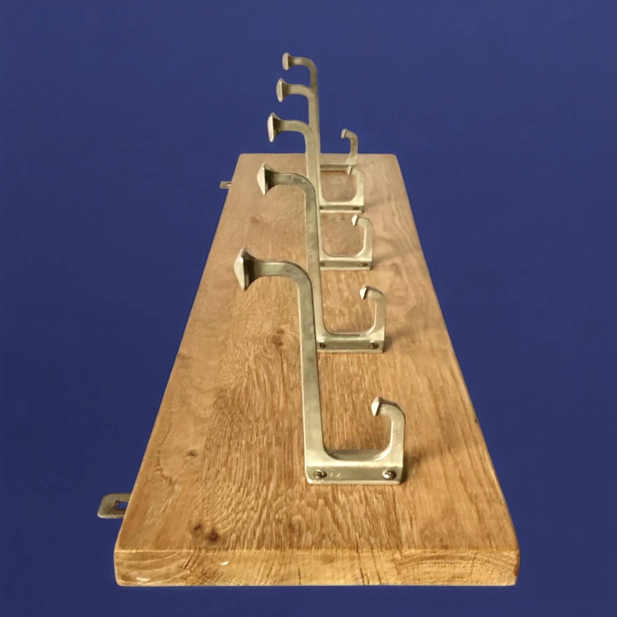 Vintage solid wood wall coat rack - 5 chrome-plated cast aluminum hooks