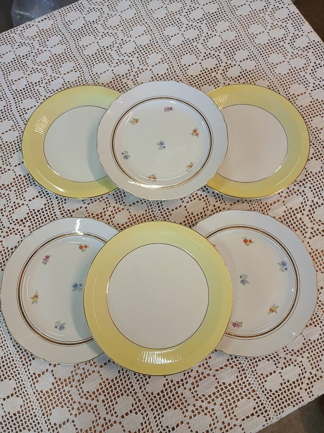 6 mismatched antique dinner plates