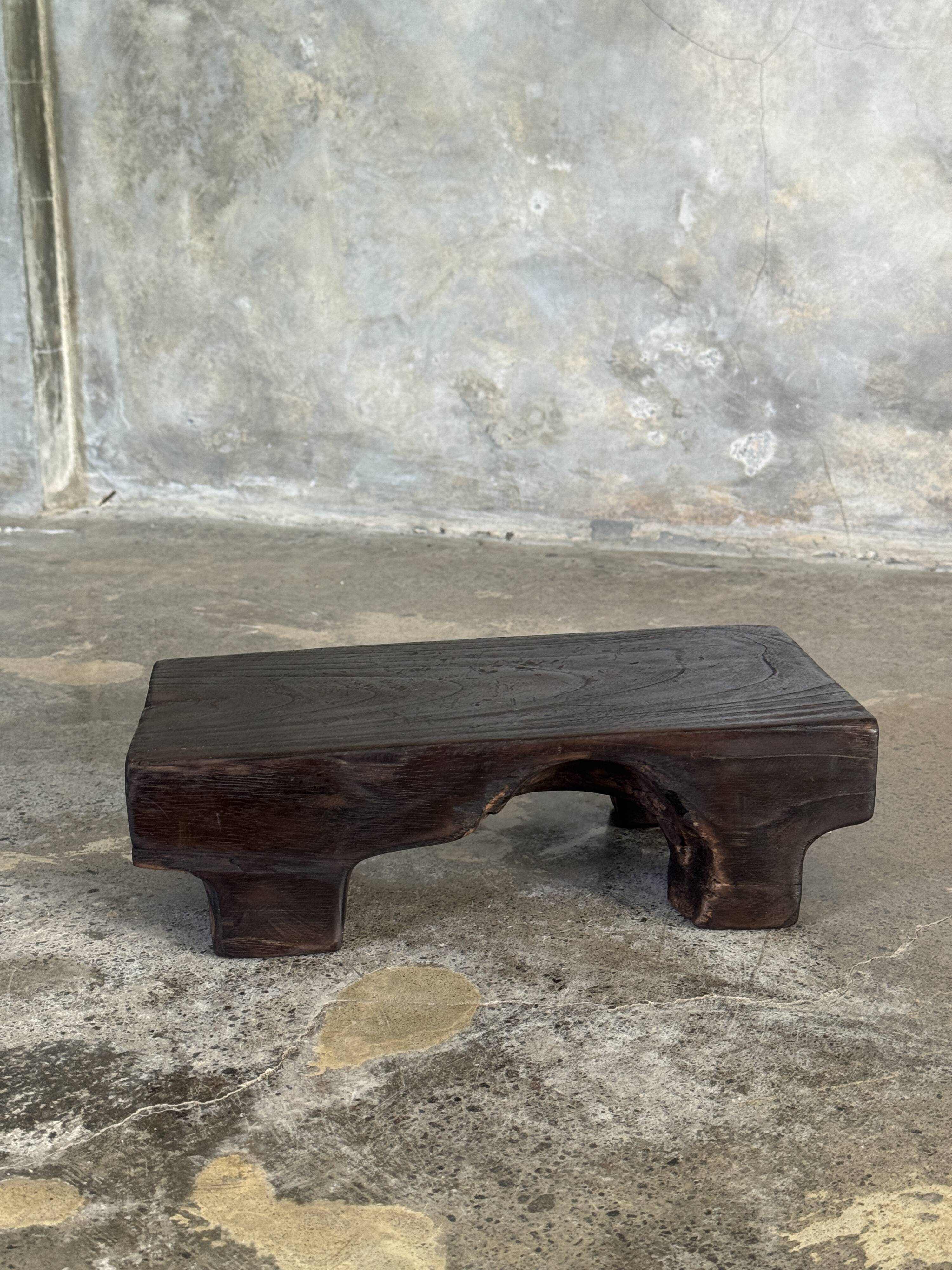 Small stool, black solid teak accent stool wabi-sabi L30 W8.5 H6.