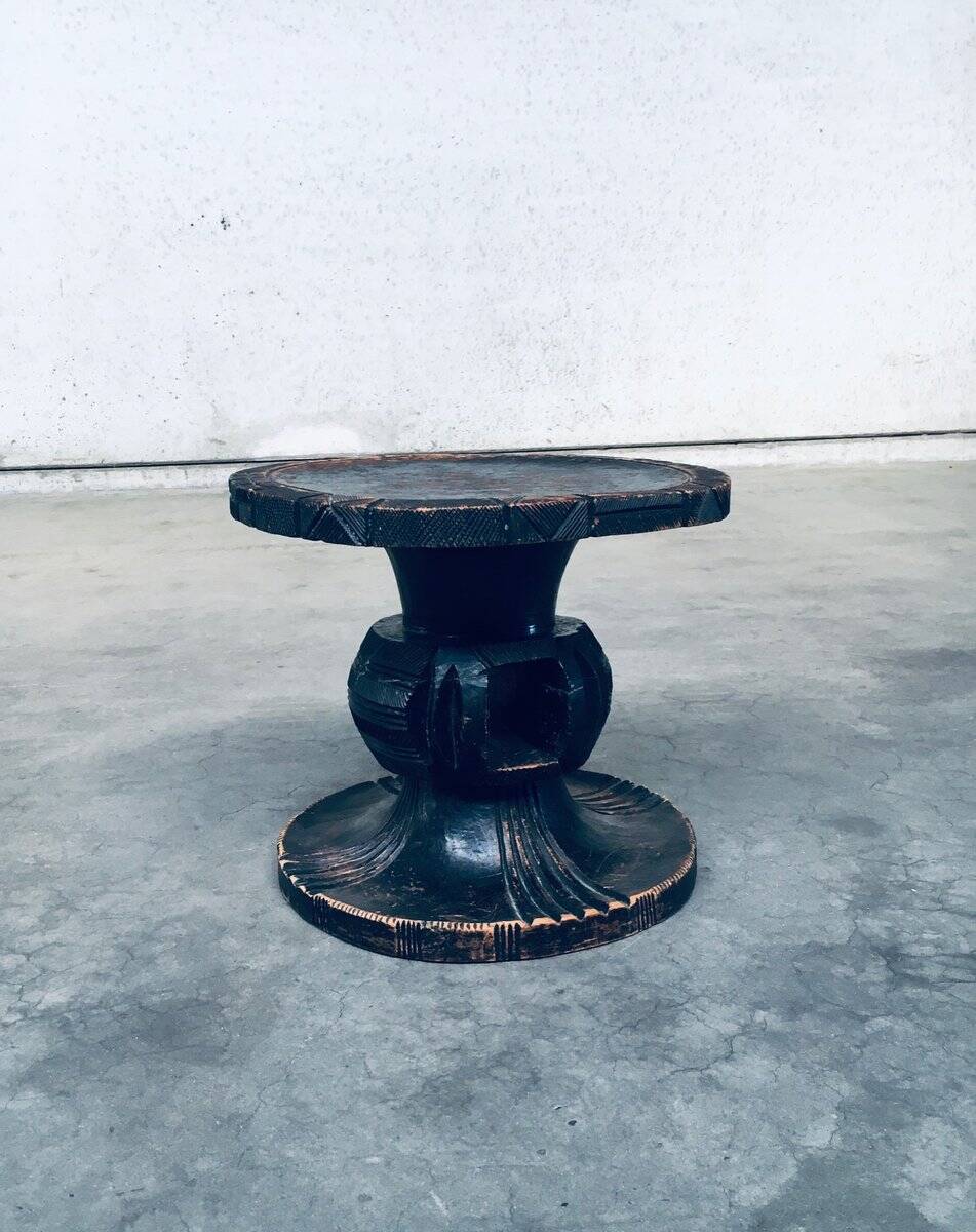 Handcrafted Low Stool in Carved Stained Wood, Africa, 1950s