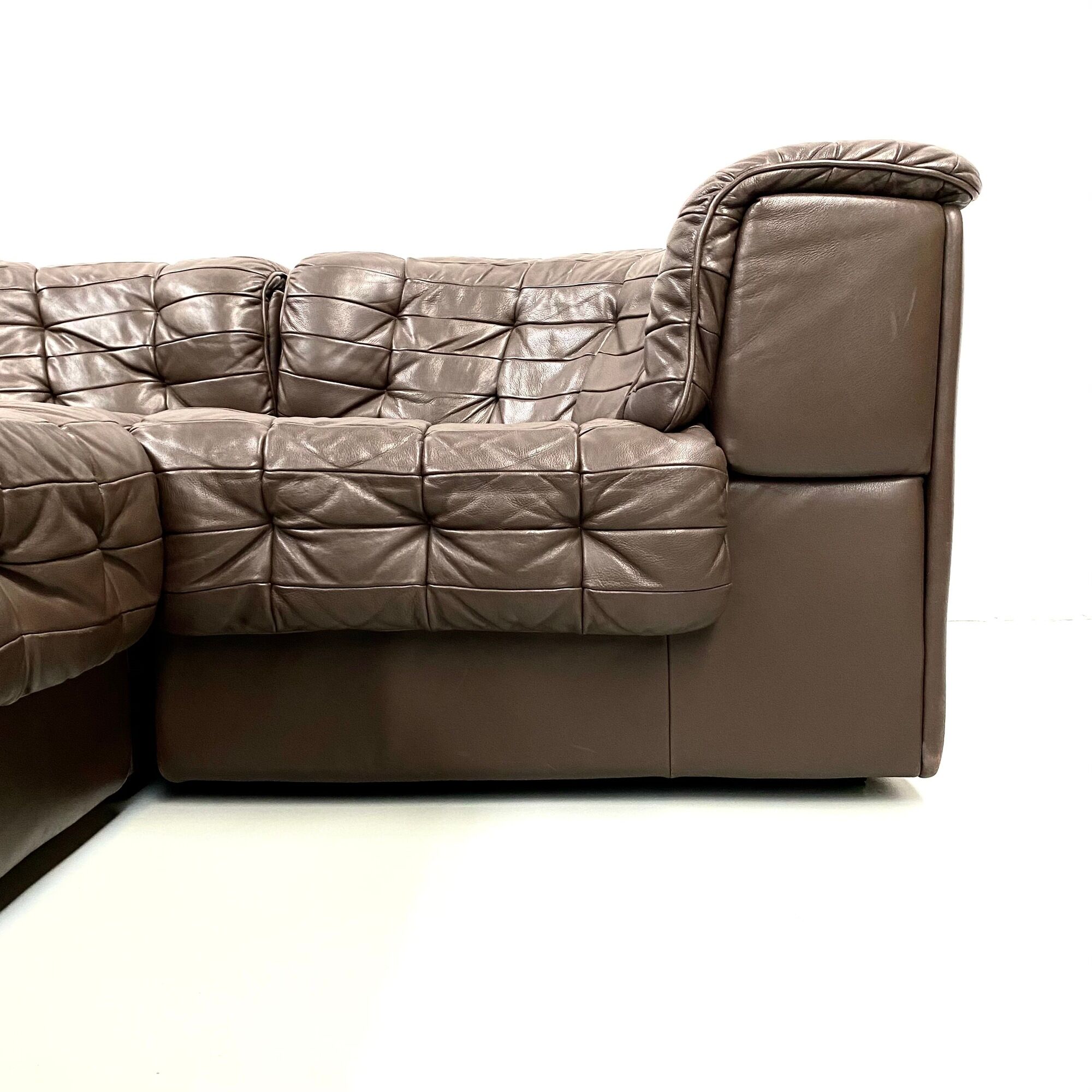 Swiss dark brown patchwork modulair DS-11 sofa by the Desede Design team for DeSede, 1970s