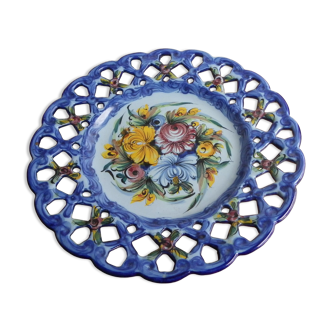 large openwork ceramic dish flower decoration signed VESTAL ALCOBACA 34 cm TBE