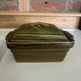 Vintage green majolica butter dish
