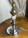 Lamp base in chrome metal, porcelain and wood.