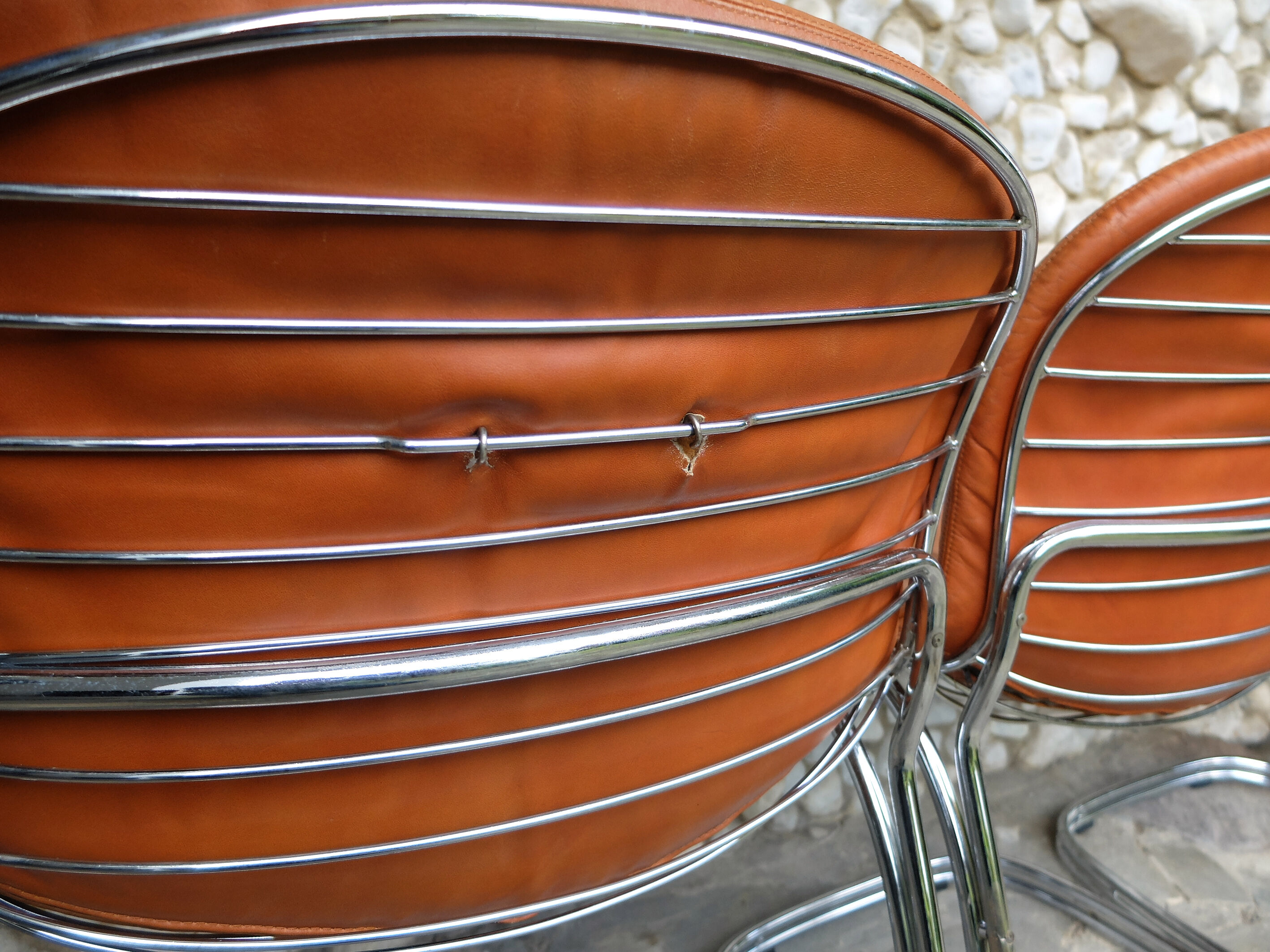 Series of 4 chairs Sabrina design Gastone Rinaldi for Rima, tawny leather, 1970