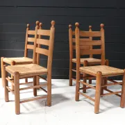 Set of four French ladderback chairs with rush seats – circa 1960