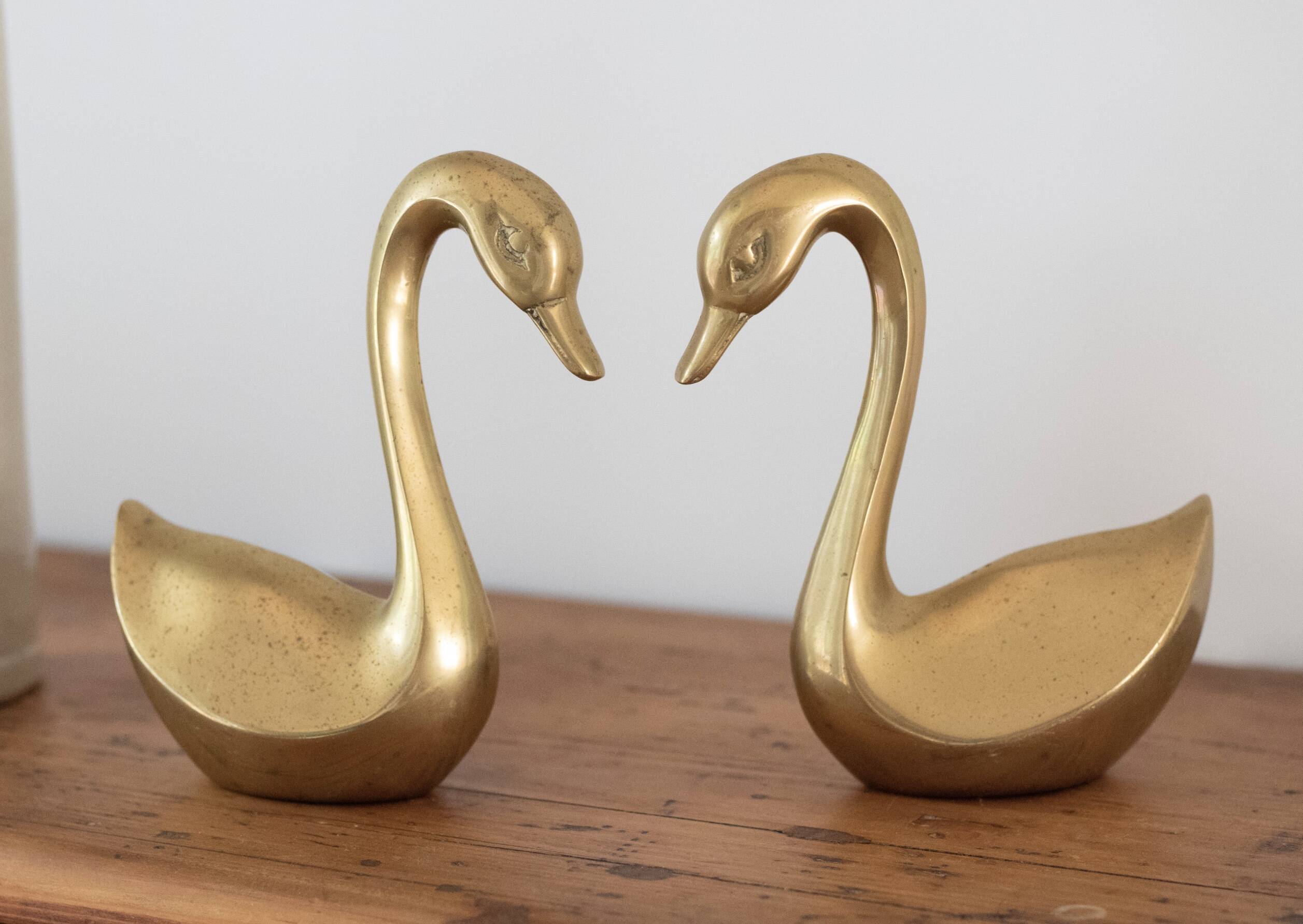 Pair of vintage brass swans