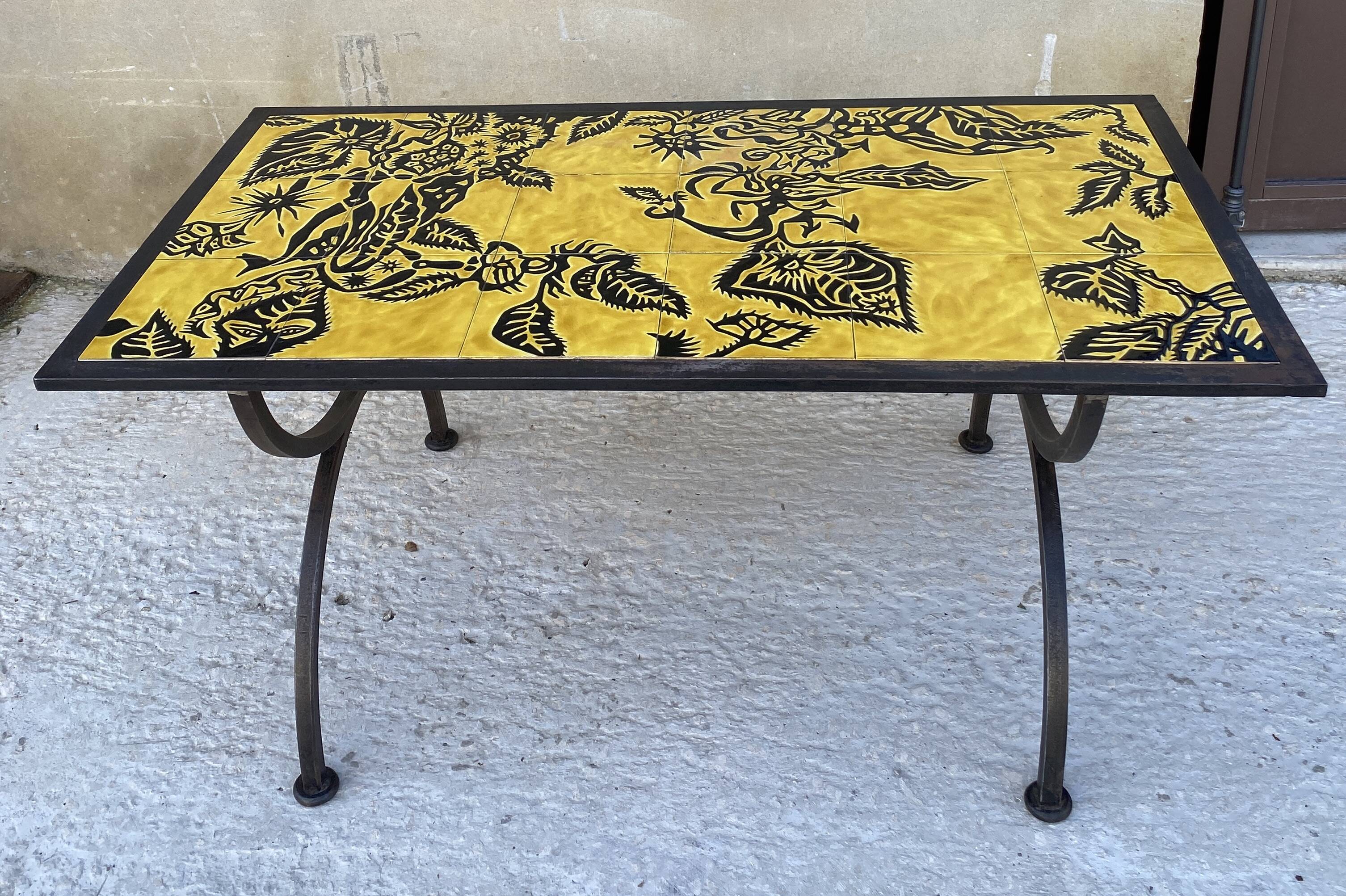 Jean Lurçat at Saint-Vincent Coffee table in wrought iron 1950