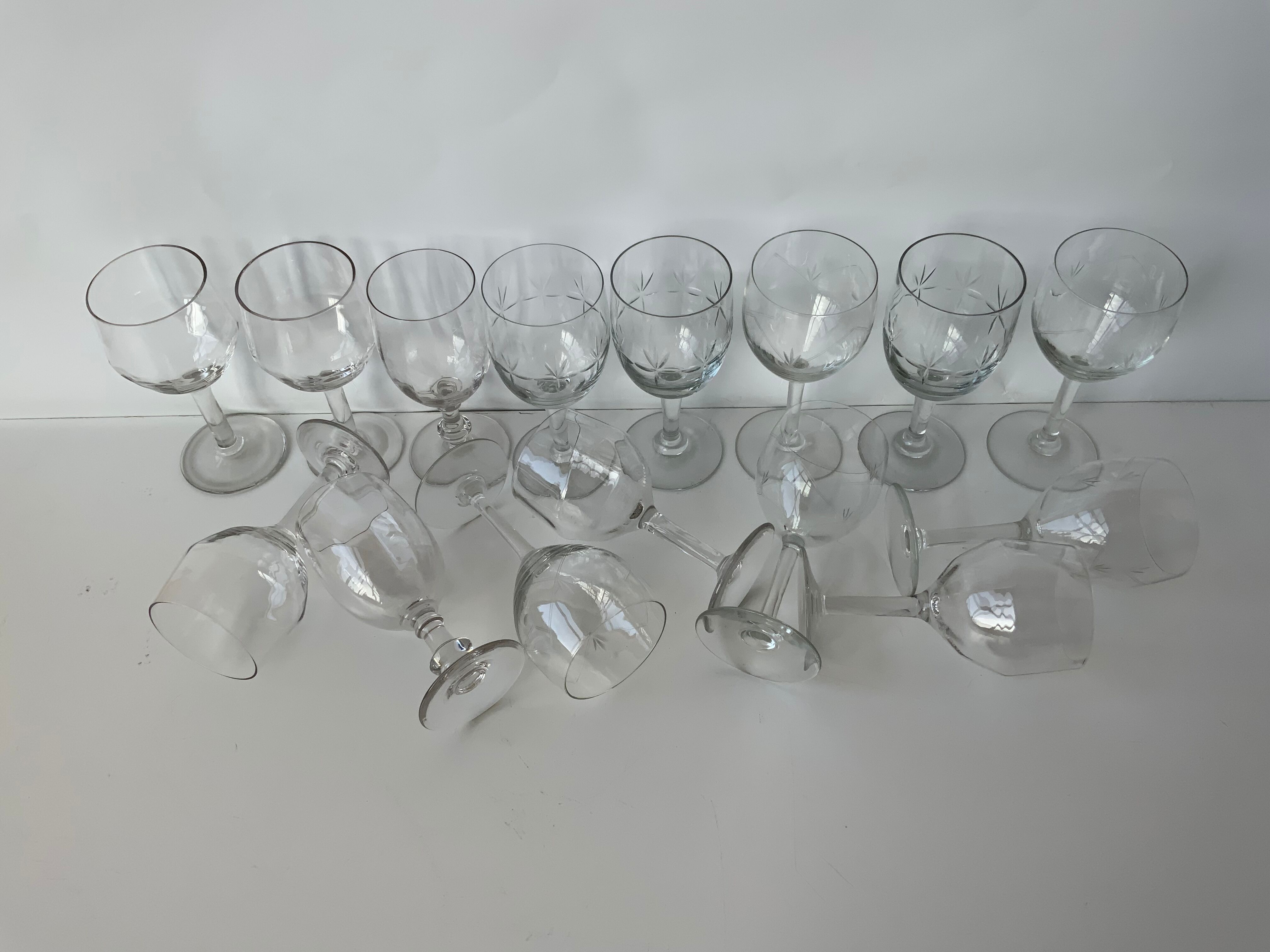 15 antique glasses mismatched