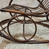 Rocking-chair en bambou rotin 1970 vintage