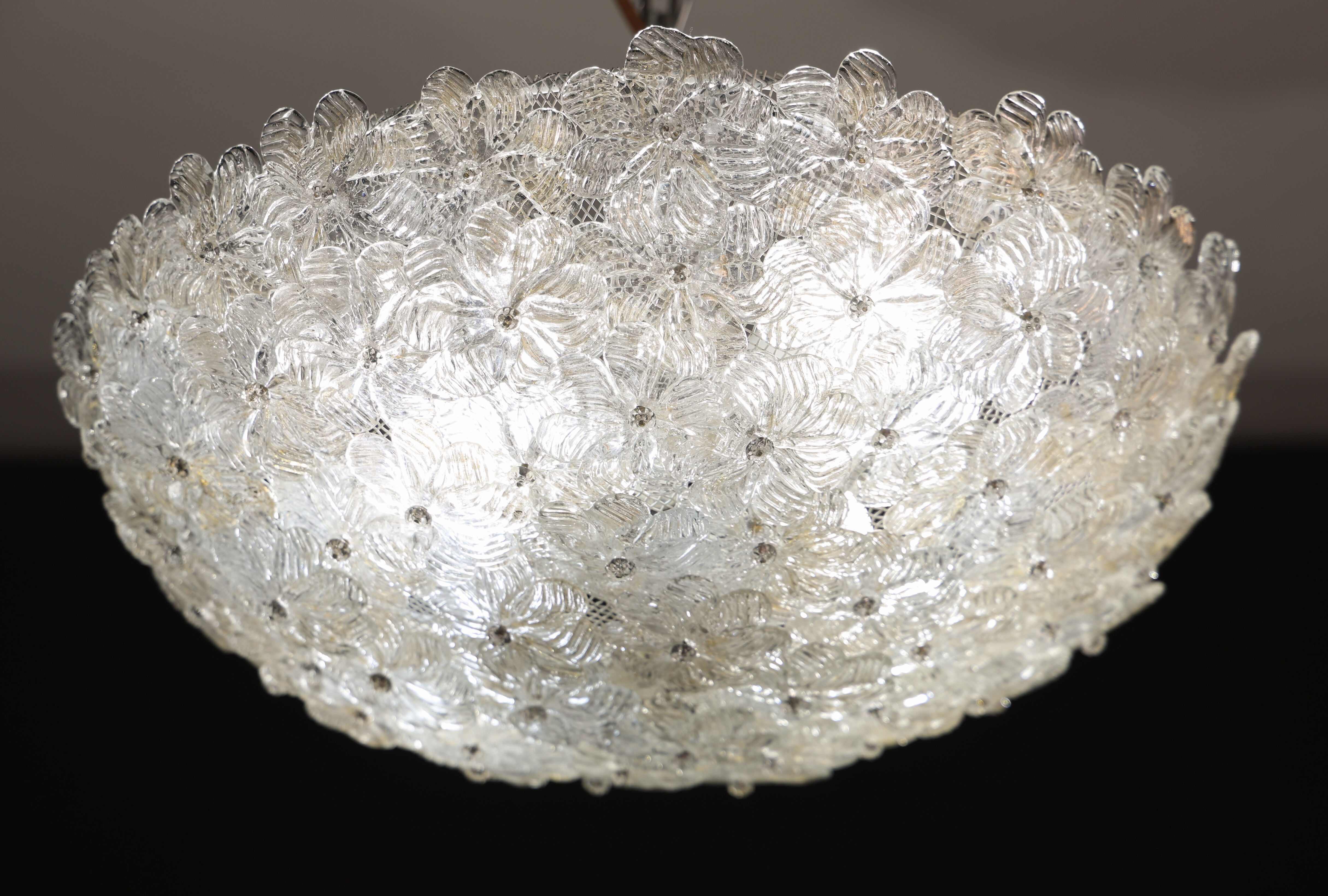 Wonderful Large Gold and Transparent Murano Glass Ceiling Light Flower by S
